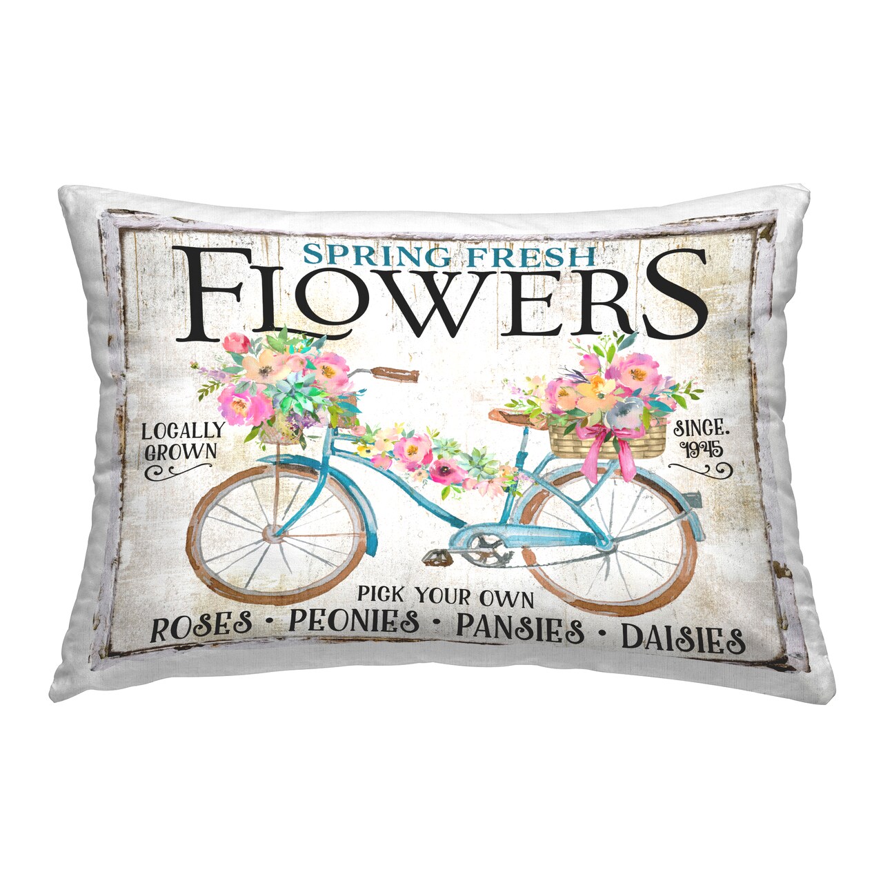 Spring Fresh Flowers & Bike Decorative Printed Throw Pillow Design by Creatif Belle, 14 x 7 x 20